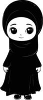 AI generated Silhouette cute little girl wearing hijab black color only vector