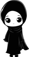 AI generated Silhouette cute little girl wearing hijab black color only vector