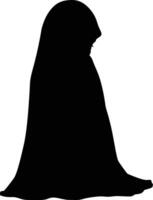 AI generated Silhouette cute little girl wearing hijab black color only vector