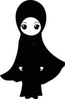 AI generated Silhouette cute little girl wearing hijab black color only vector