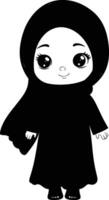 AI generated Silhouette cute little girl wearing hijab black color only vector