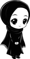 AI generated Silhouette cute little girl wearing hijab black color only vector