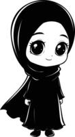 AI generated Silhouette cute little girl wearing hijab black color only vector