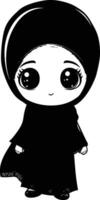 AI generated Silhouette cute little girl wearing hijab black color only vector