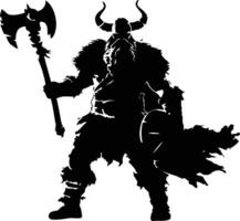 AI generated Silhouette viking warrior in mmorpg game black color only vector