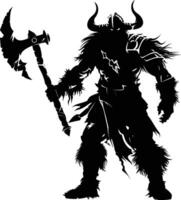 ai generado silueta vikingo guerrero en mmorpg juego negro color solamente vector