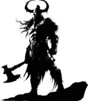 AI generated Silhouette viking warrior in mmorpg game black color only vector