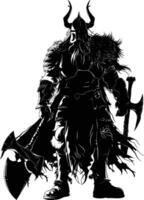 AI generated Silhouette viking warrior in mmorpg game black color only vector