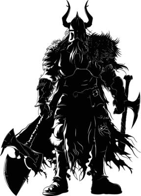 AI generated Silhouette viking warrior in mmorpg game black color only