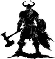 ai generado silueta vikingo guerrero en mmorpg juego negro color solamente vector