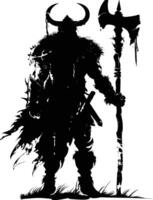 AI generated Silhouette viking warrior in mmorpg game black color only vector