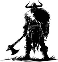 AI generated Silhouette viking warrior in mmorpg game black color only vector