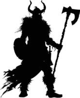 AI generated Silhouette viking warrior in mmorpg game black color only vector