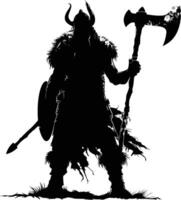 AI generated Silhouette viking warrior in mmorpg game black color only vector