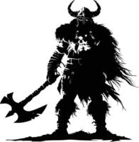 AI generated Silhouette viking warrior in mmorpg game black color only vector