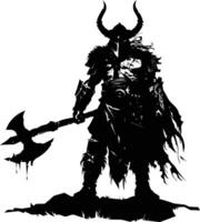 AI generated Silhouette viking warrior in mmorpg game black color only vector