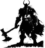 AI generated Silhouette viking warrior in mmorpg game black color only vector