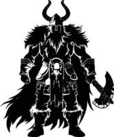 AI generated Silhouette viking warrior in mmorpg game black color only vector