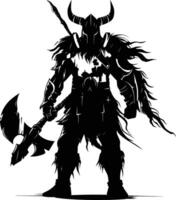 AI generated Silhouette viking warrior in mmorpg game black color only vector