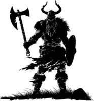 AI generated Silhouette viking warrior in mmorpg game black color only vector