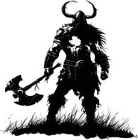 AI generated Silhouette viking warrior in mmorpg game black color only vector