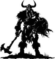 AI generated Silhouette viking warrior in mmorpg game black color only vector