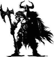 AI generated Silhouette viking warrior in mmorpg game black color only vector