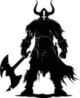 AI generated Silhouette viking warrior in mmorpg game black color only vector