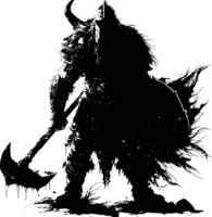 AI generated Silhouette viking warrior in mmorpg game black color only vector