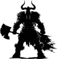 AI generated Silhouette viking warrior in mmorpg game black color only vector