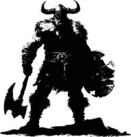 AI generated Silhouette viking warrior in mmorpg game black color only vector