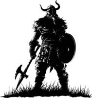 AI generated Silhouette viking warrior in mmorpg game black color only vector