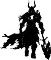 AI generated Silhouette viking warrior in mmorpg game black color only vector