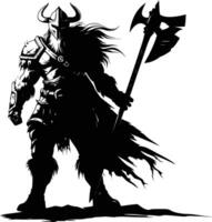 AI generated Silhouette viking warrior in mmorpg game black color only vector