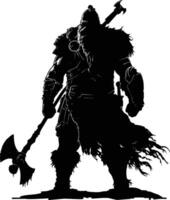 AI generated Silhouette viking warrior in mmorpg game black color only vector