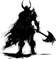 AI generated Silhouette viking warrior in mmorpg game black color only vector