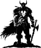 AI generated Silhouette viking warrior in mmorpg game black color only vector