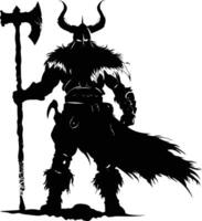 AI generated Silhouette viking warrior in mmorpg game black color only vector