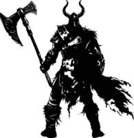 AI generated Silhouette viking warrior in mmorpg game black color only vector