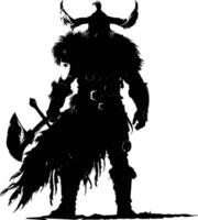 AI generated Silhouette viking warrior in mmorpg game black color only vector