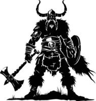 ai generado silueta vikingo guerrero en mmorpg juego negro color solamente vector