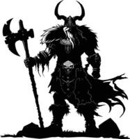 AI generated Silhouette viking warrior in mmorpg game black color only vector