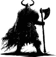 AI generated Silhouette viking warrior in mmorpg game black color only vector