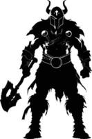 AI generated Silhouette viking warrior in mmorpg game black color only vector