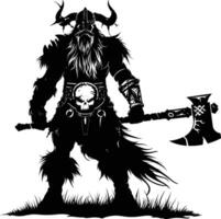 AI generated Silhouette viking warrior in mmorpg game black color only vector