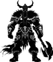 AI generated Silhouette viking warrior in mmorpg game black color only vector