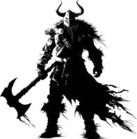 ai generado silueta vikingo guerrero en mmorpg juego negro color solamente vector