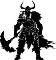 ai generado silueta vikingo guerrero en mmorpg juego negro color solamente vector