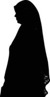 AI generated Silhouette women hijab half top body black color only vector