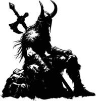 AI generated Silhouette viking warrior in mmorpg game black color only vector